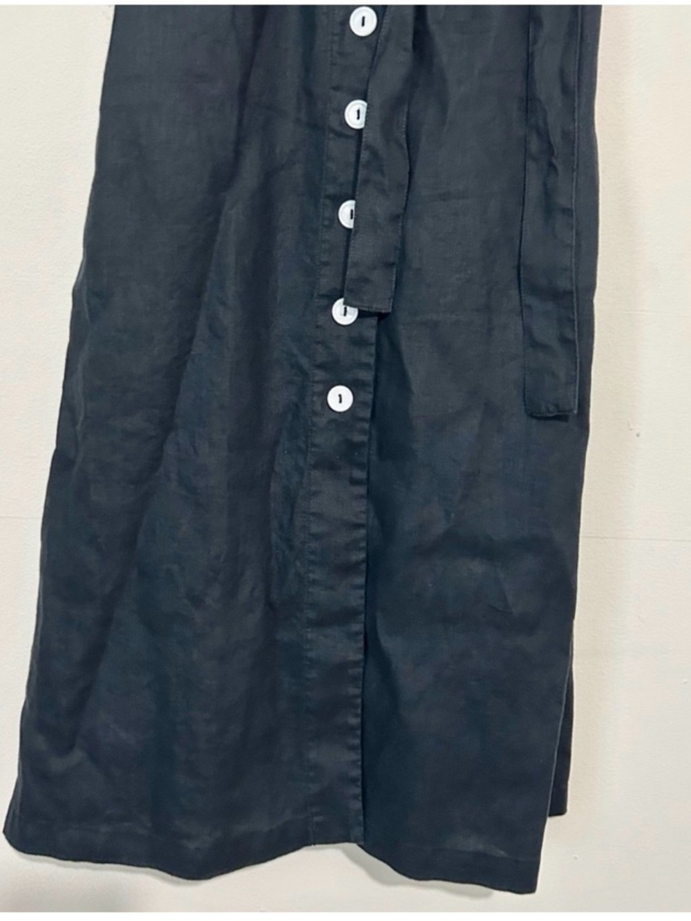 Quince Short Sleeve Black Linen Belted Midi Shirt Dress SIZE XS - Picture 4 of 7